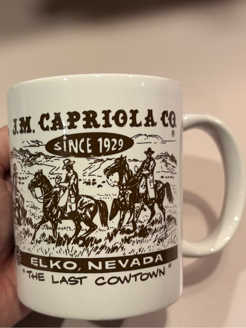 J.M. Capriola Co. Home of the Original Garcia Bits & Spurs White & Brown Mug